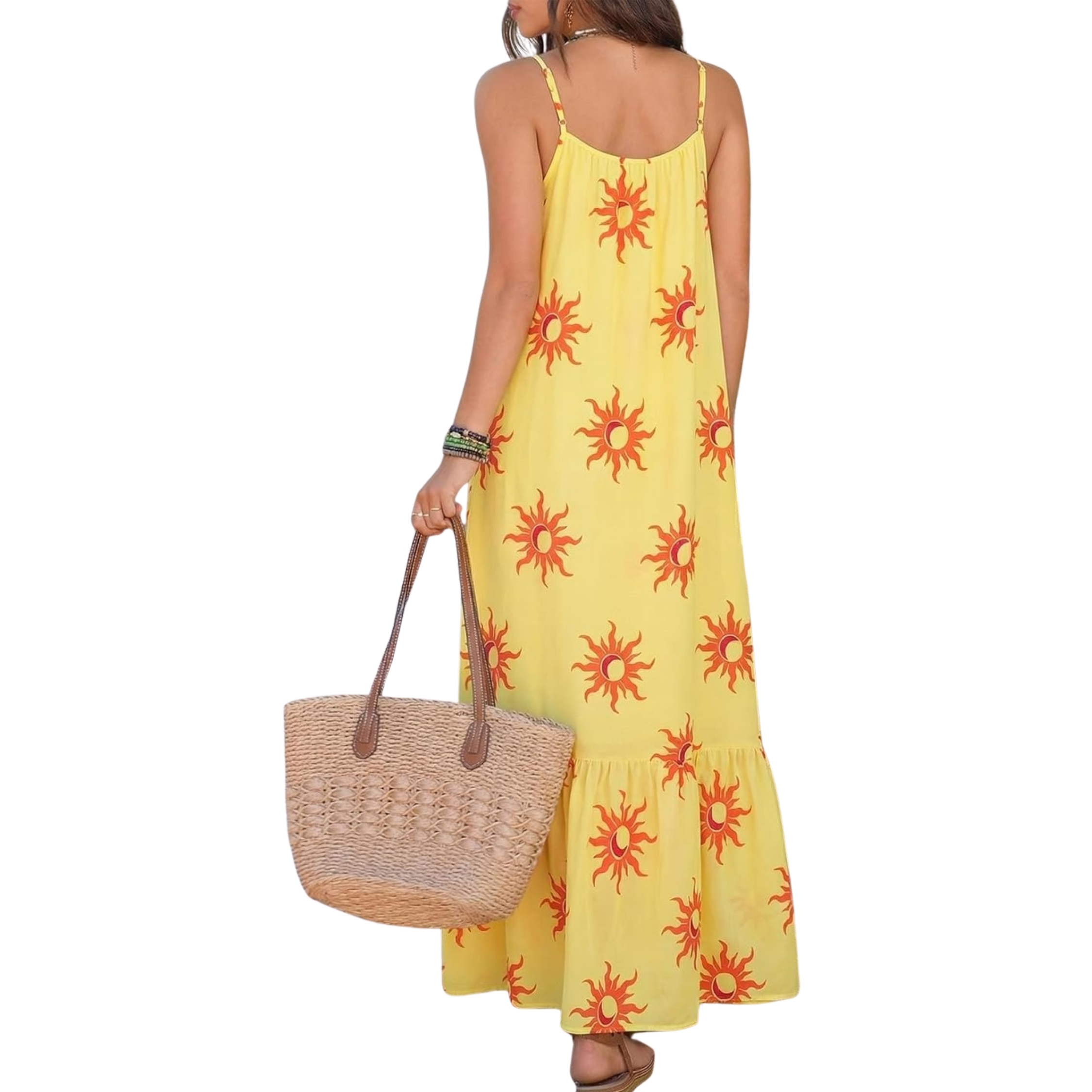  Flowy Ruffle Casual Style Spaghetti Strap Maxi Dress