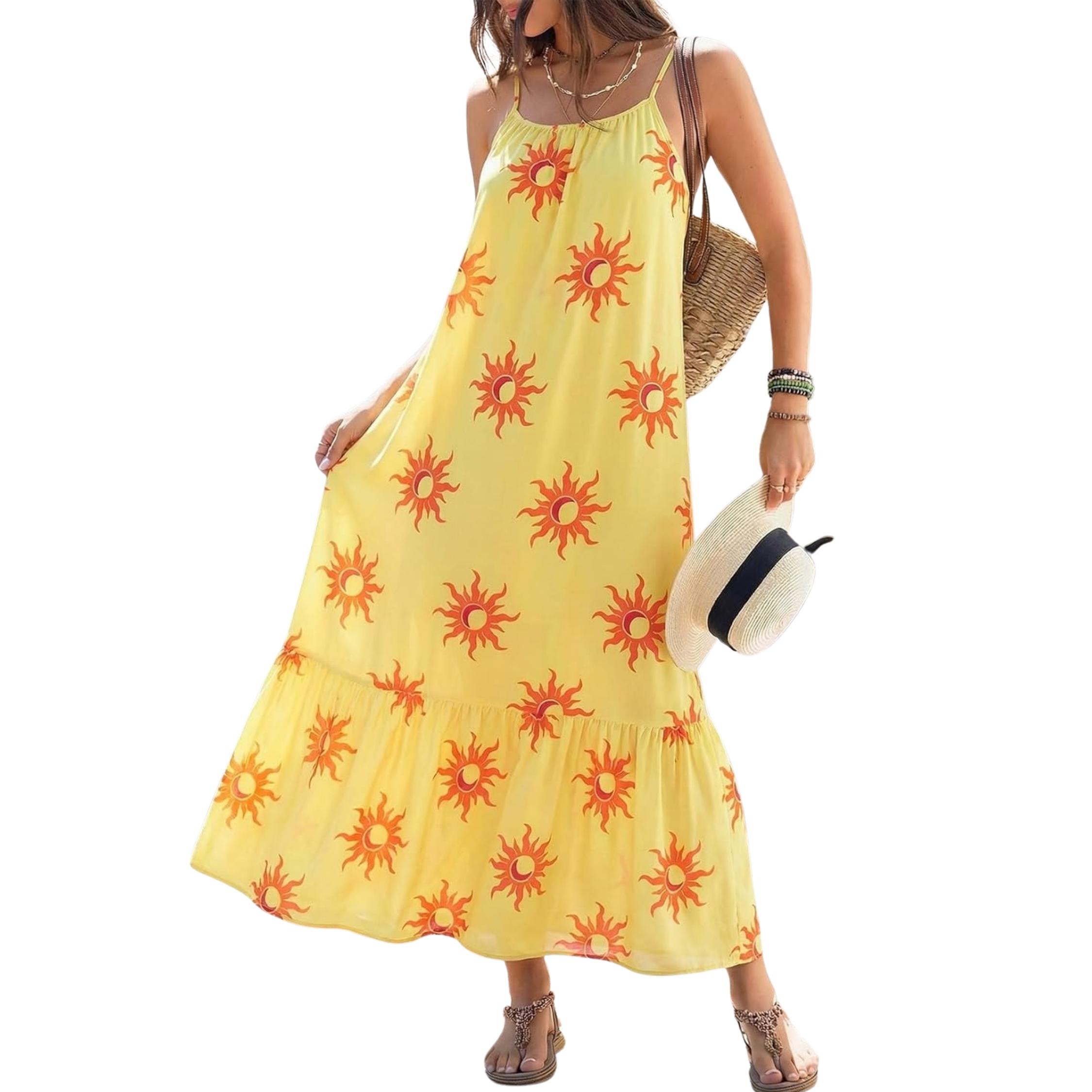  Flowy Ruffle Casual Style Spaghetti Strap Maxi Dress