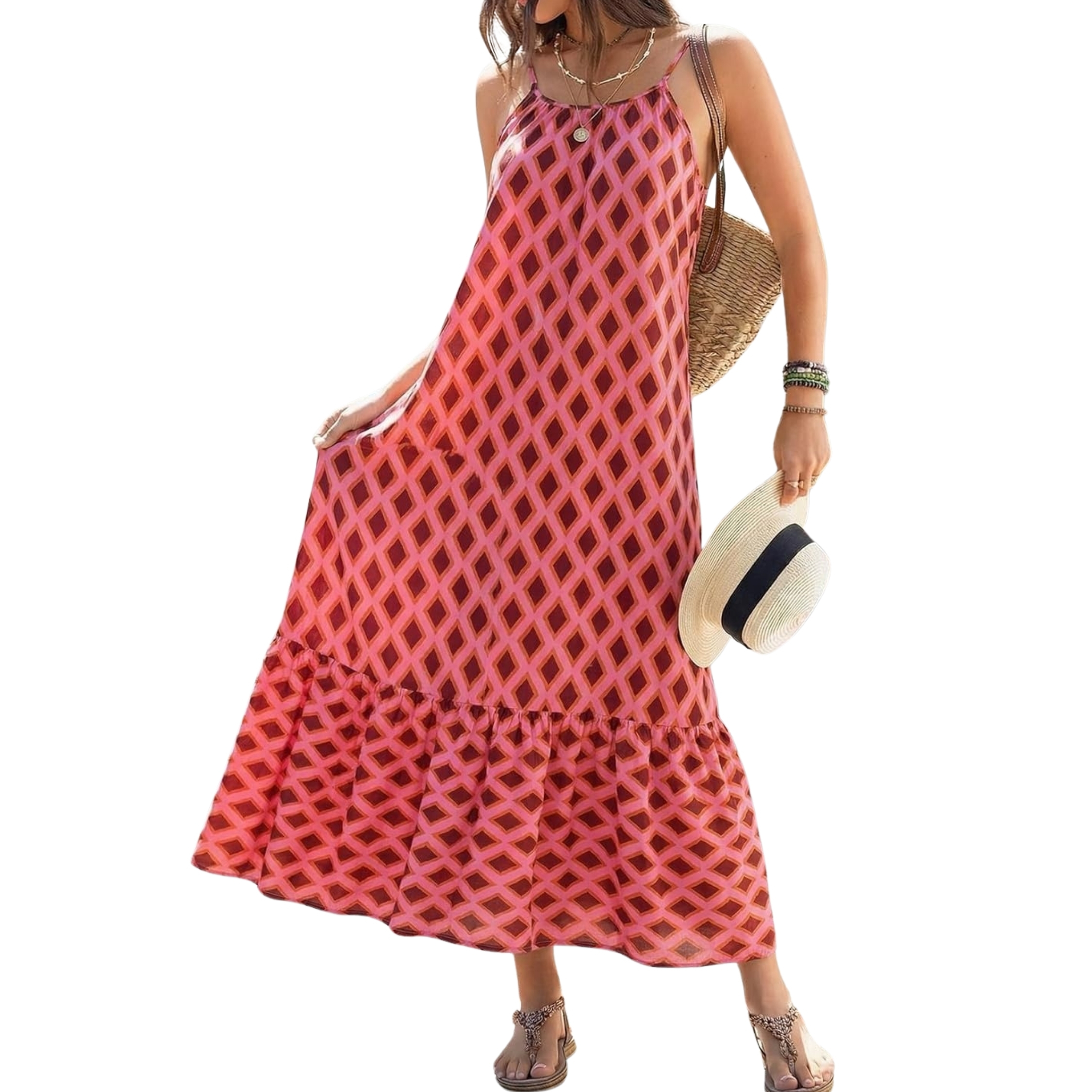  Flowy Ruffle Casual Style Spaghetti Strap Maxi Dress
