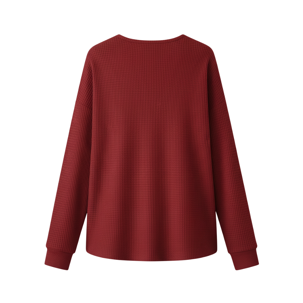 Long Sleeve Waffle Sweatshirt For Women With Front Buttons