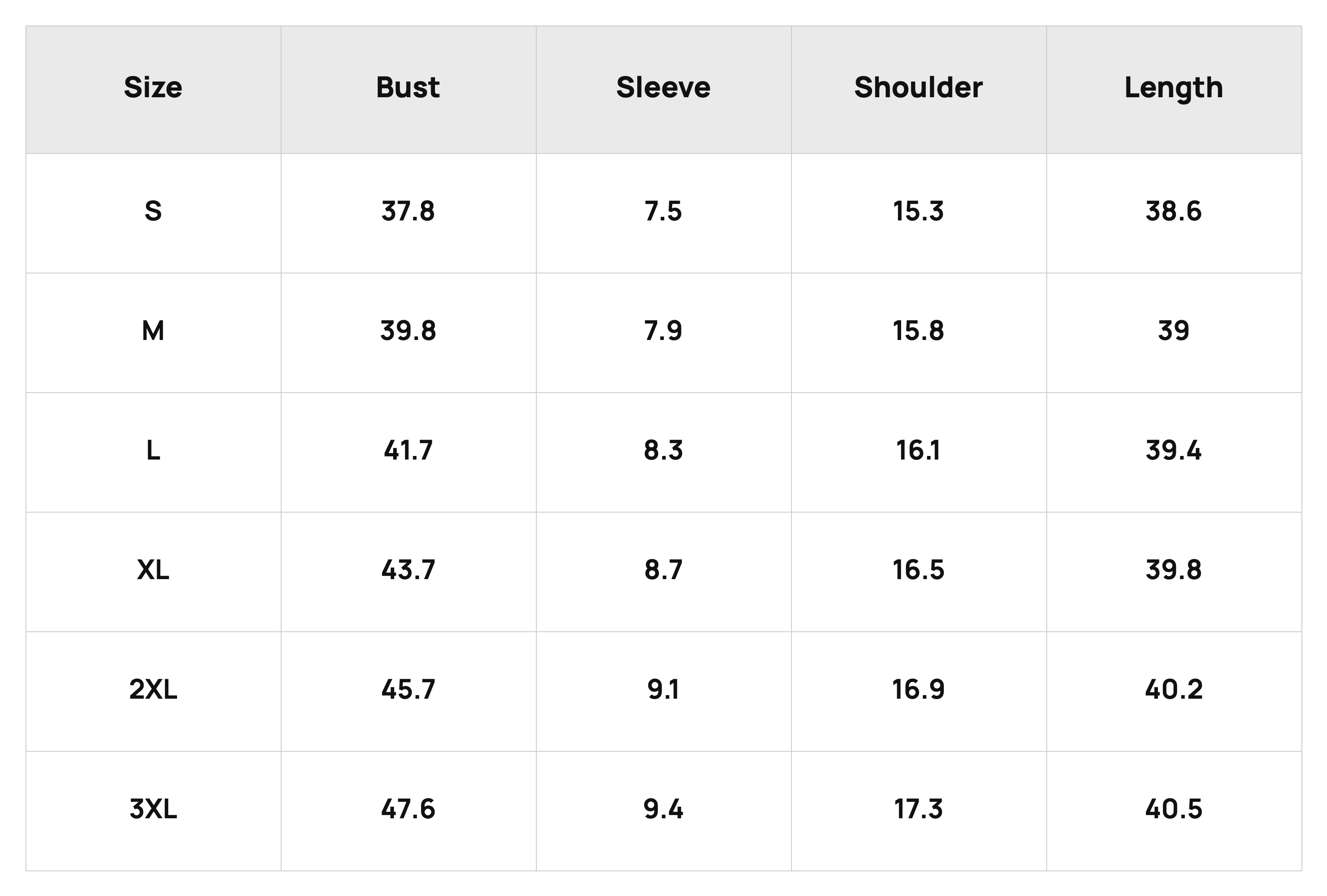 Size Chart Dress