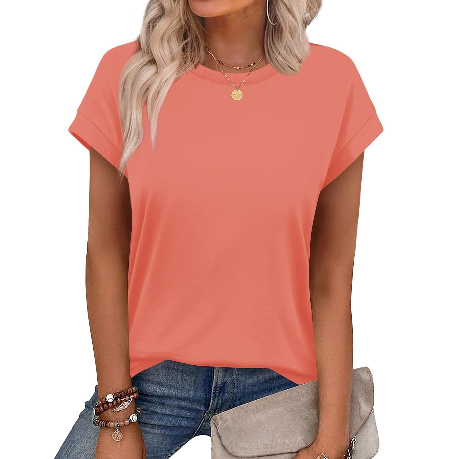 Summer Short Sleeve Crew Tunic T Shirts  For Women