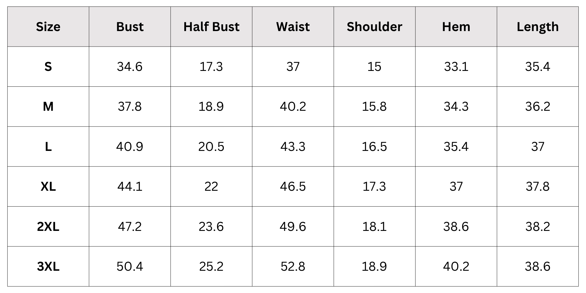 Size Chart