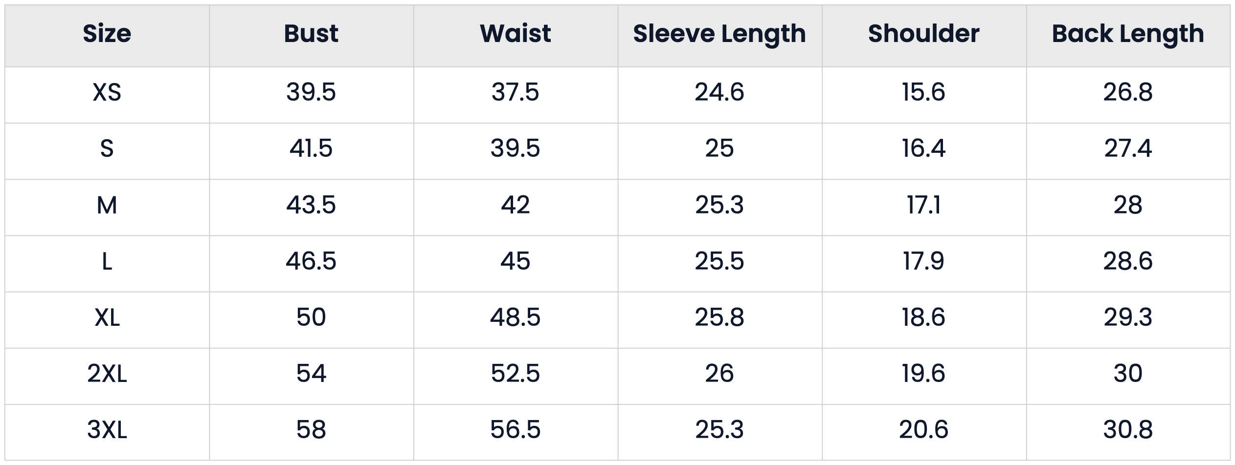 Size Chart for Lightweight Waterproof Packable Rain Jacket for Women