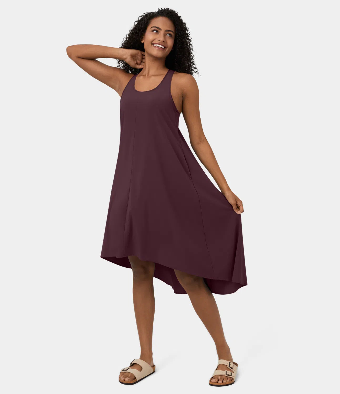 Midi Casual Dress With Backless Racerback And Side Pocket-My Comfy BlouseMidi Casual Dress With Backless Racerback And Side Pocket - Image 23