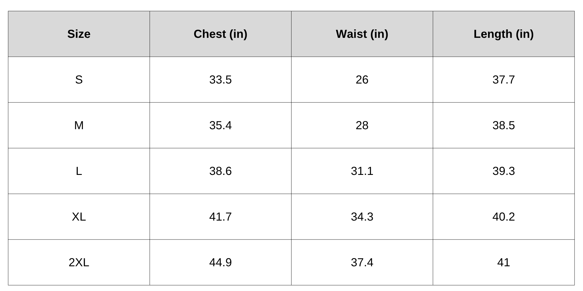 Size Chart