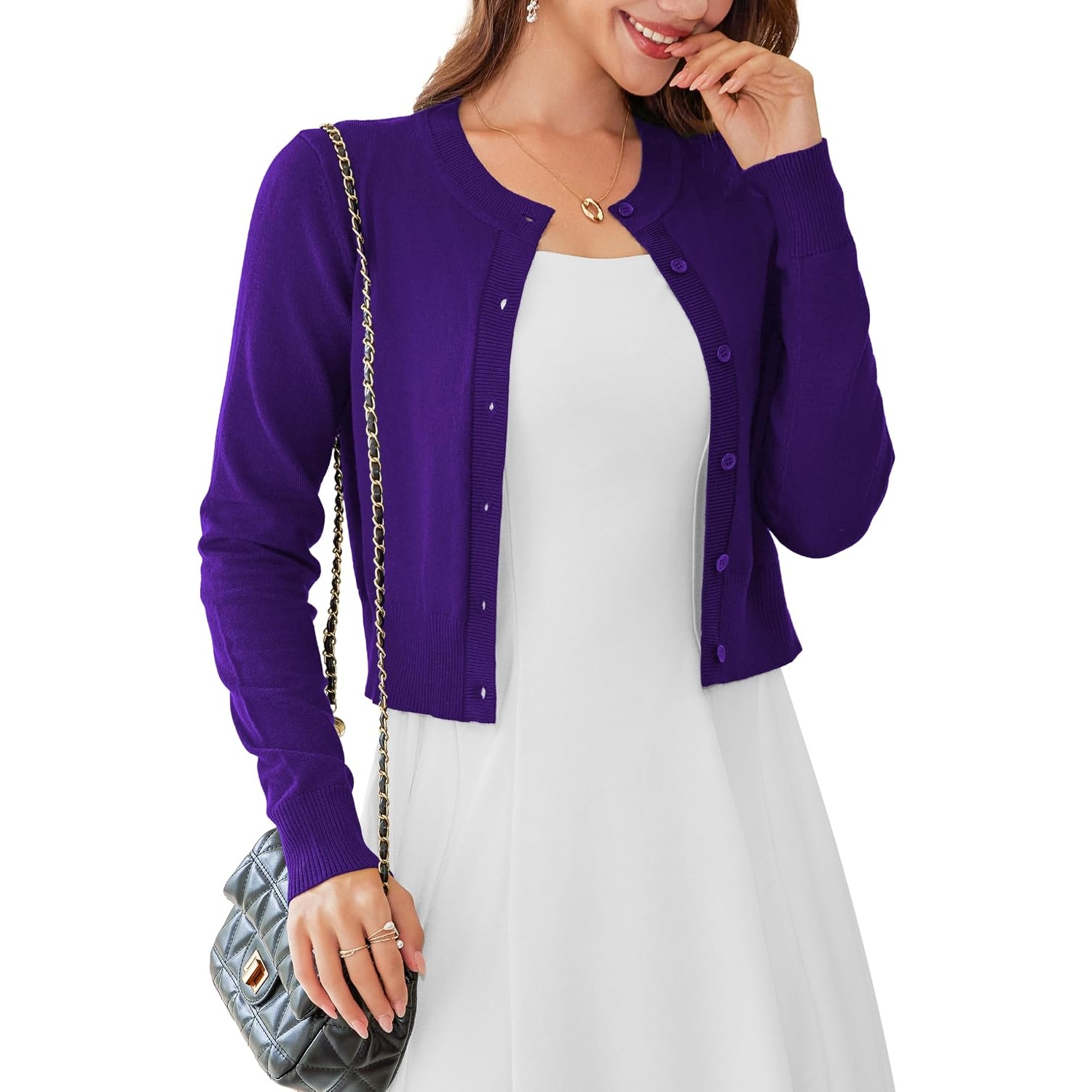 Casual Long Sleeve Cropped Cardigan For Women