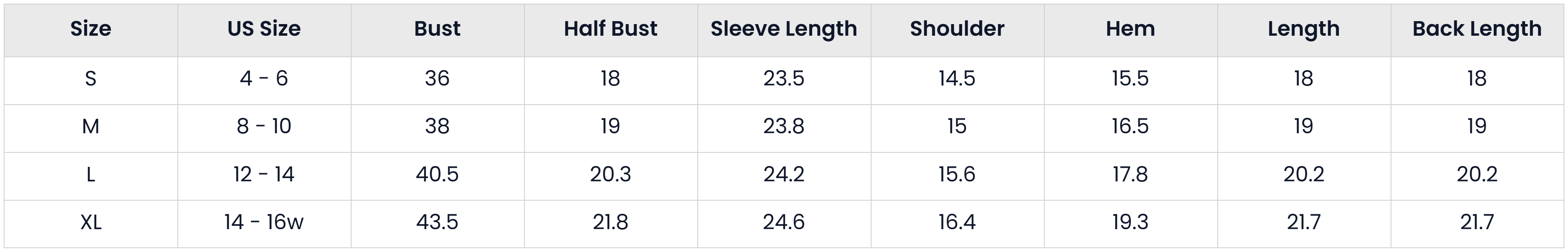 Size Chart for Casual Open Front Cropped Cardigan For Women