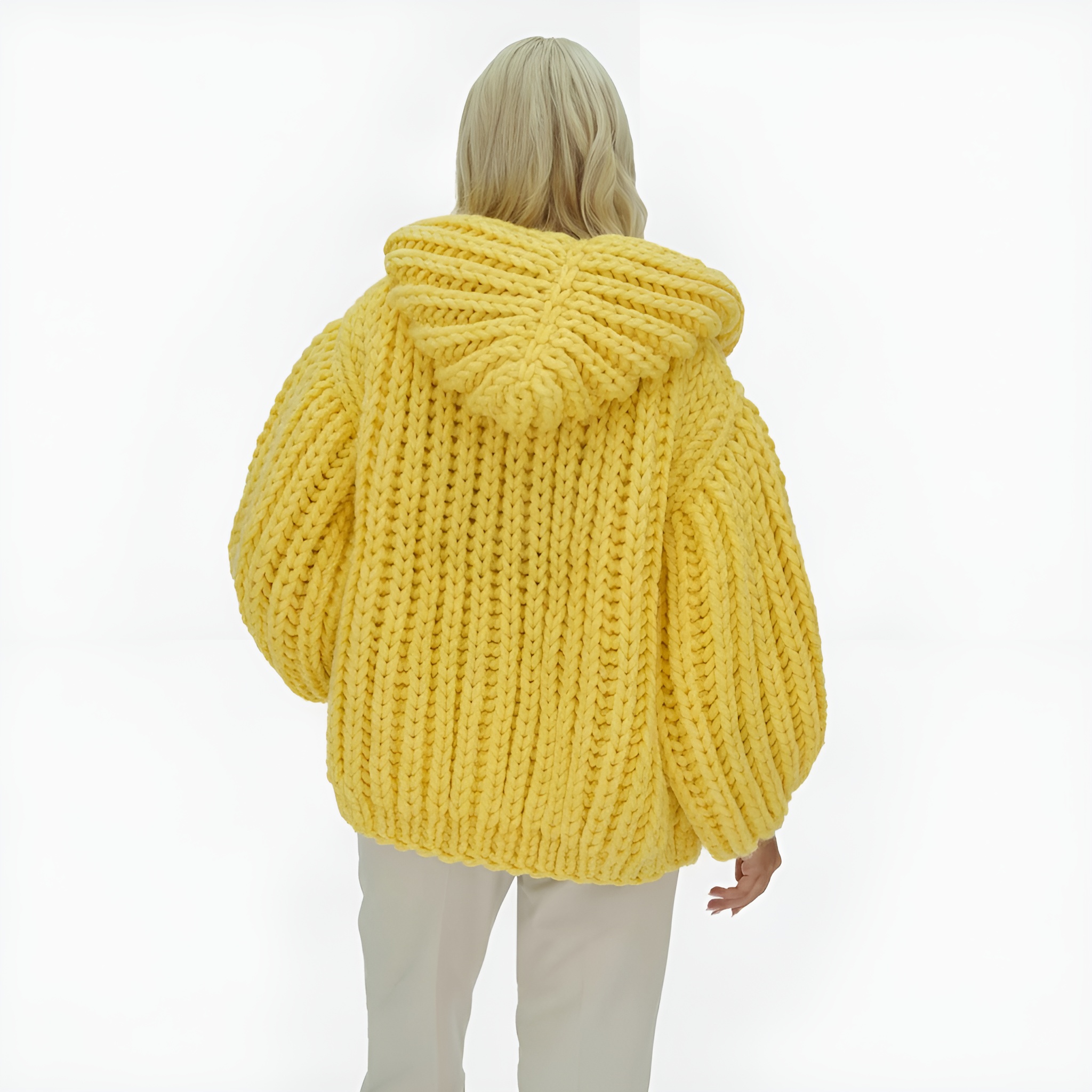 Oversized Cable Knit Hooded Open Front Cardigan For Women