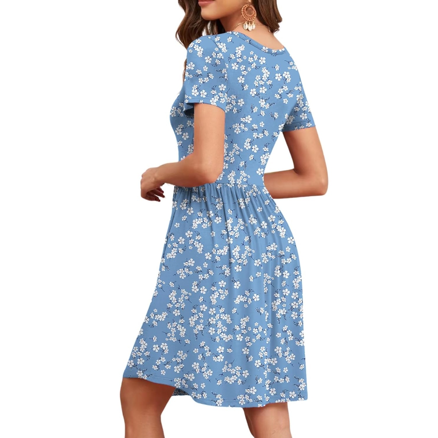 Summer Short Sleeve Loose Fit Dress With Pockets