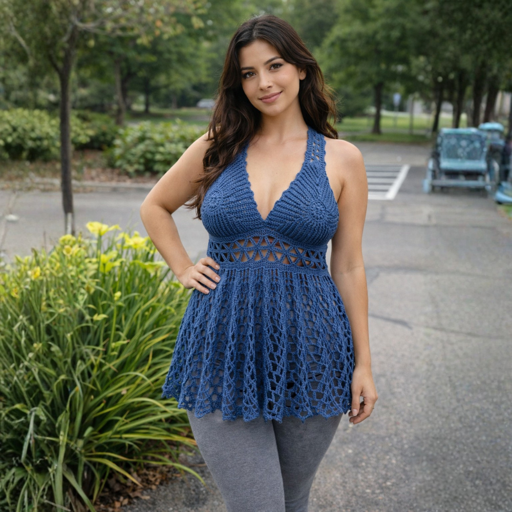 Crochet Peplum Top Pattern With Floral Waistband And Flared Hem