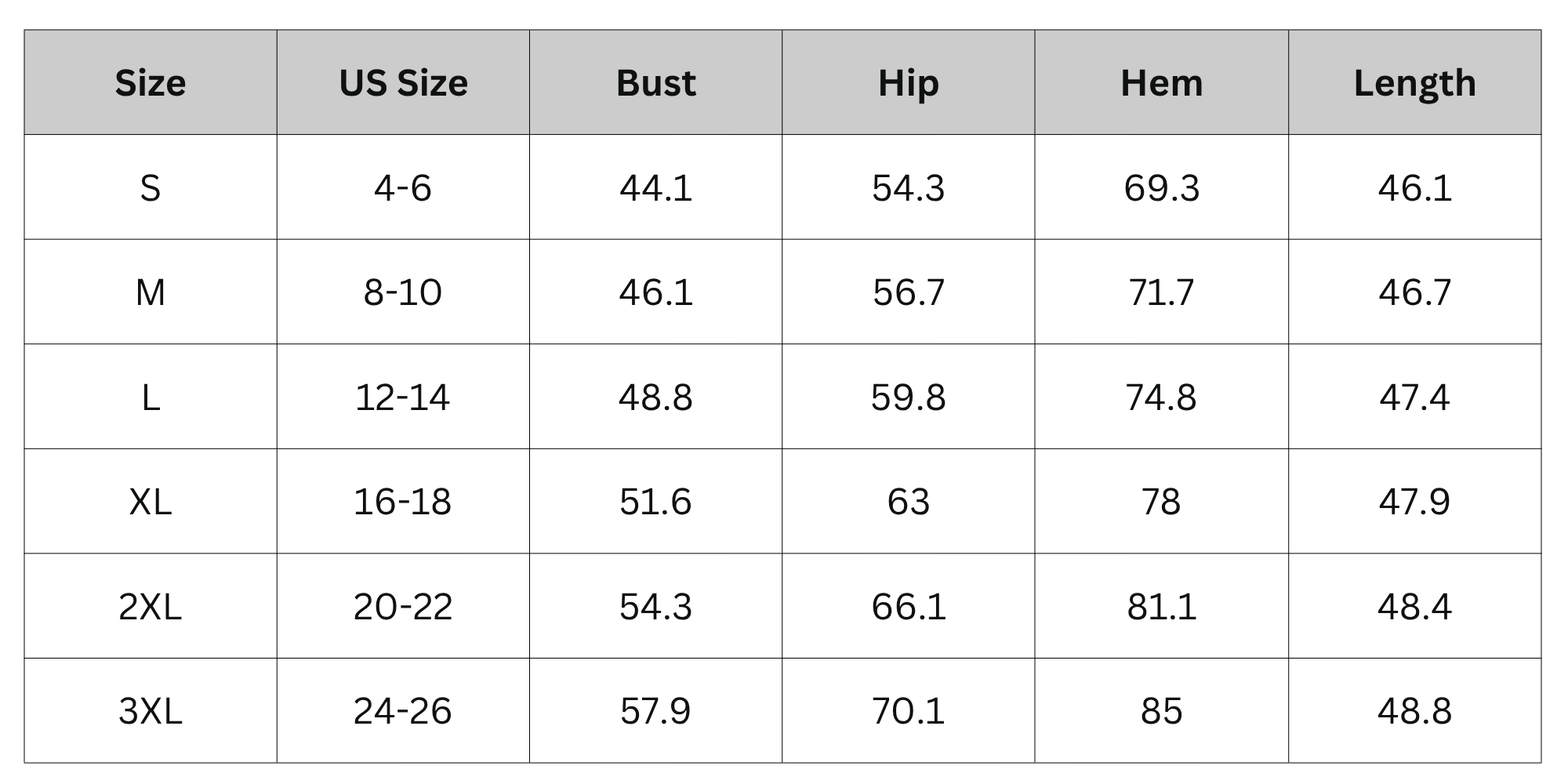 Size Chart