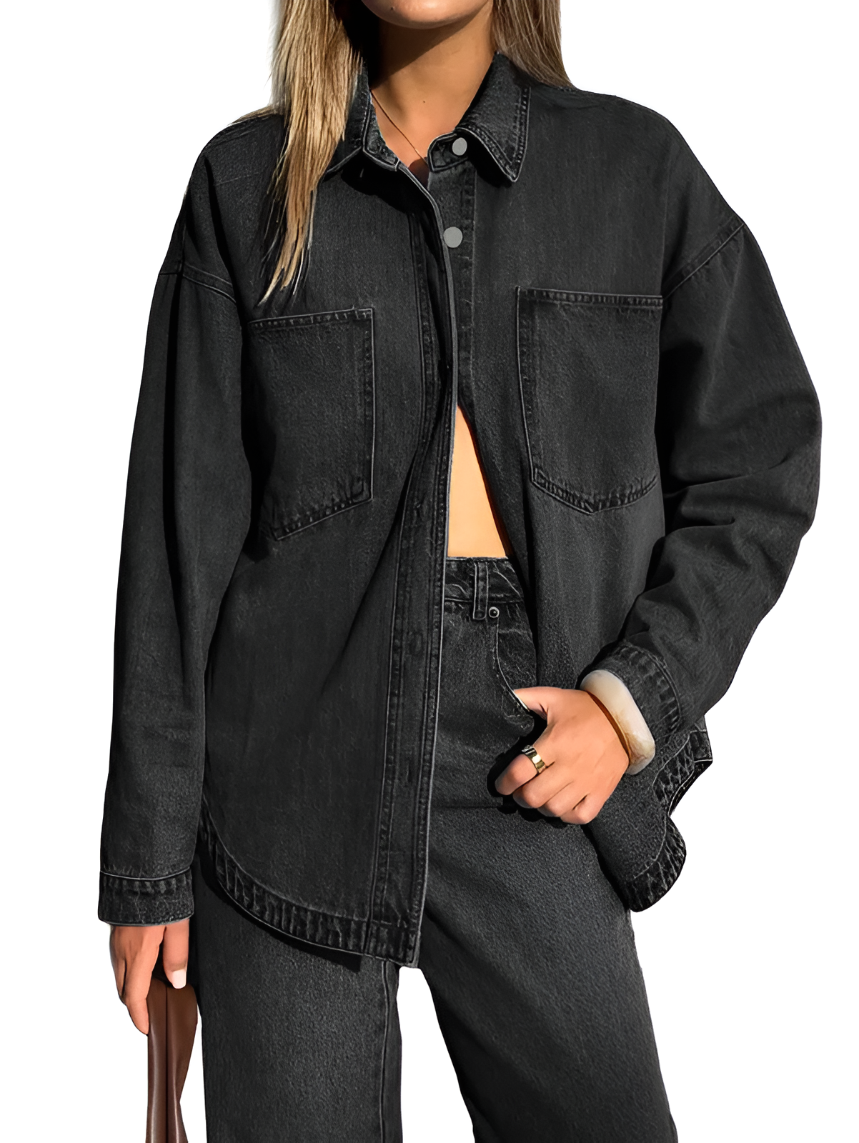Oversized Denim Button Down Shirt Style Jacket For Women