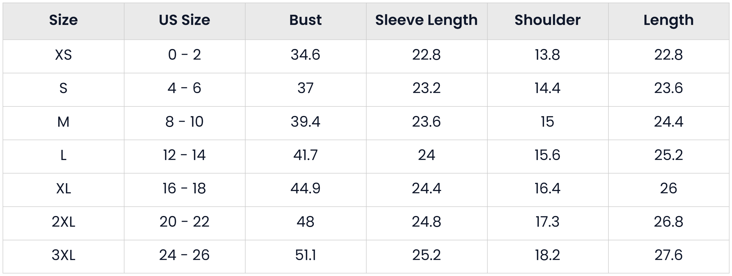 Size Chart for Soft Knit Lightweight Cardigan For Women