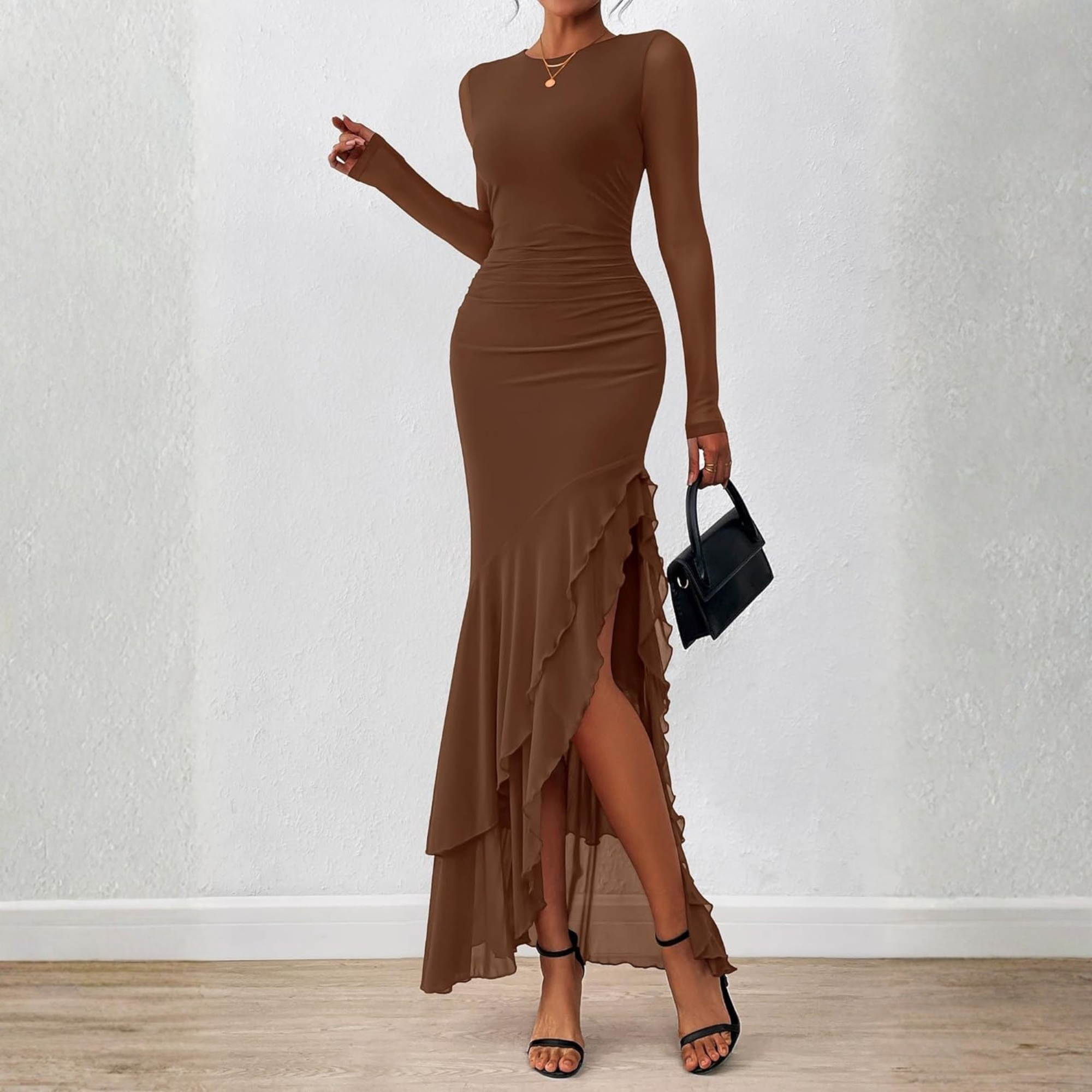 Long Sleeve Ruched Mermaid Maxi Dress for Women