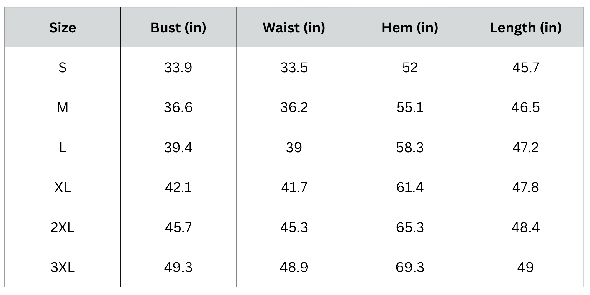 Size Chart
