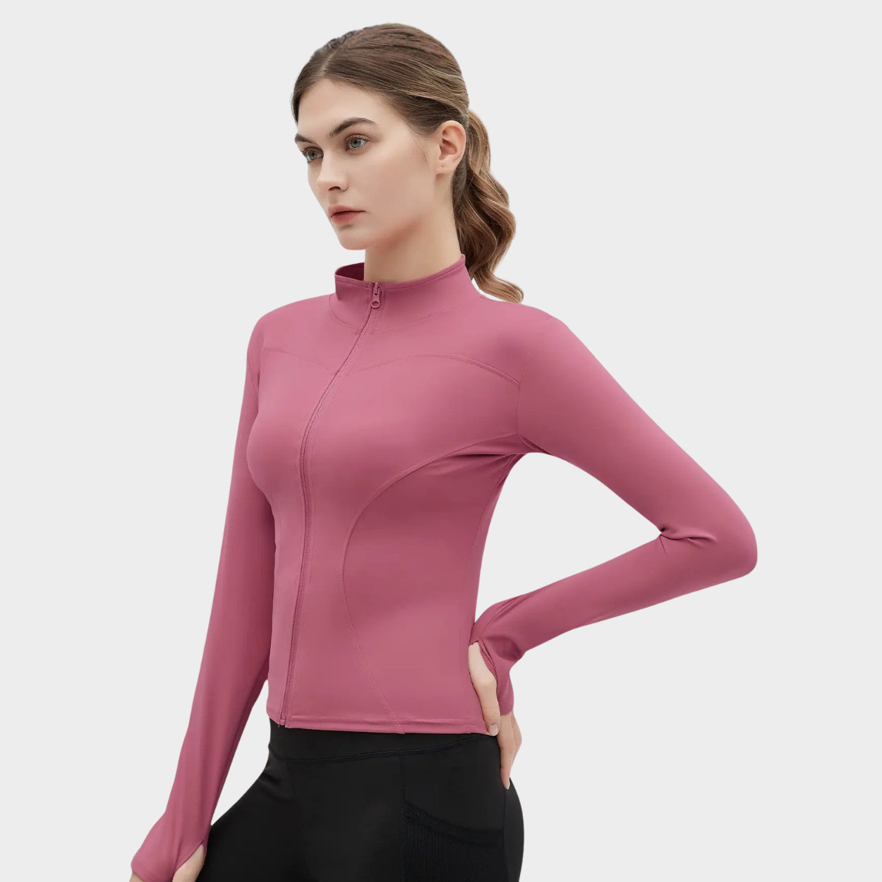 Long Sleeve Fitted Zip Mock Style Jacket