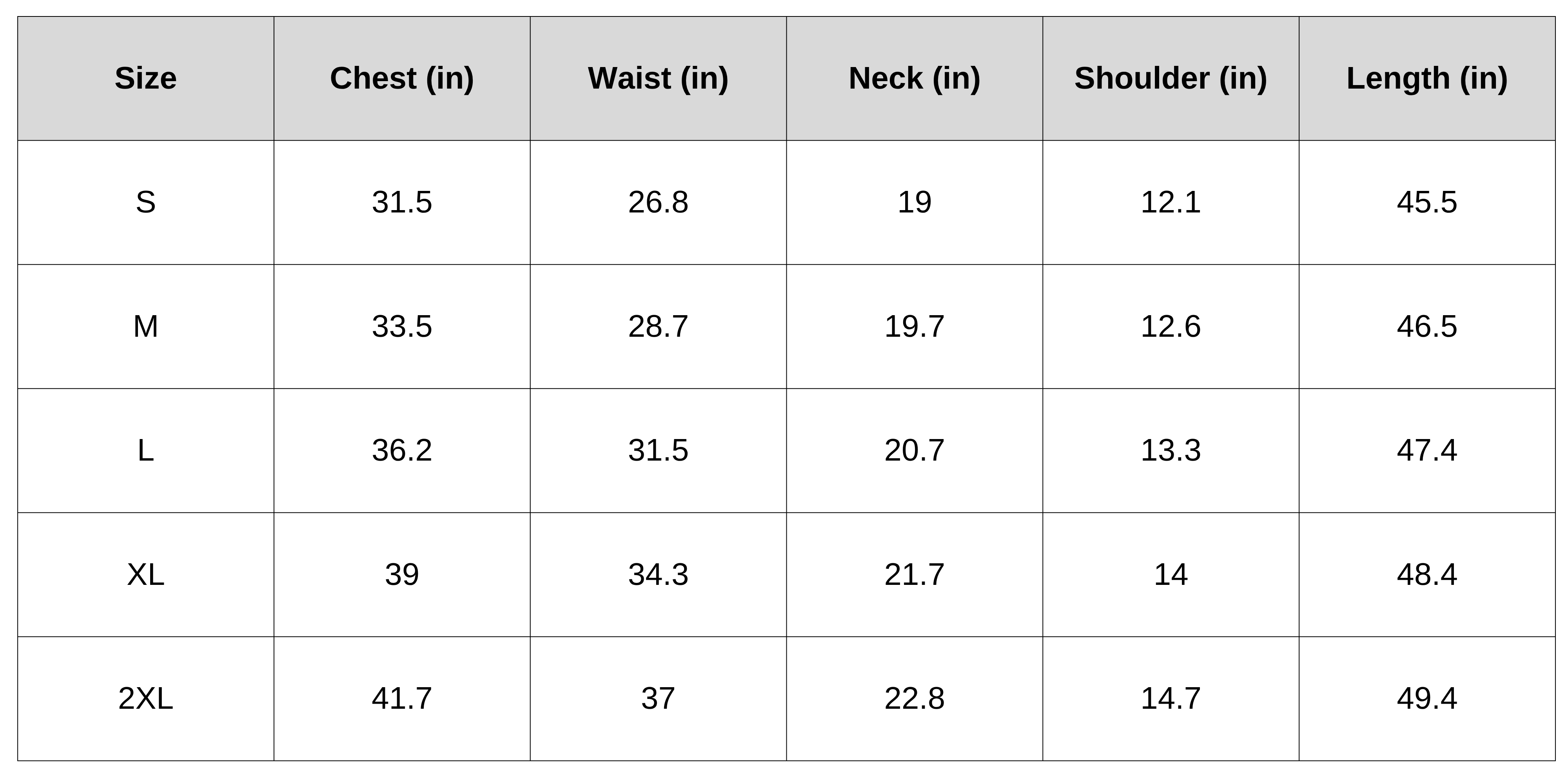 Size Chart