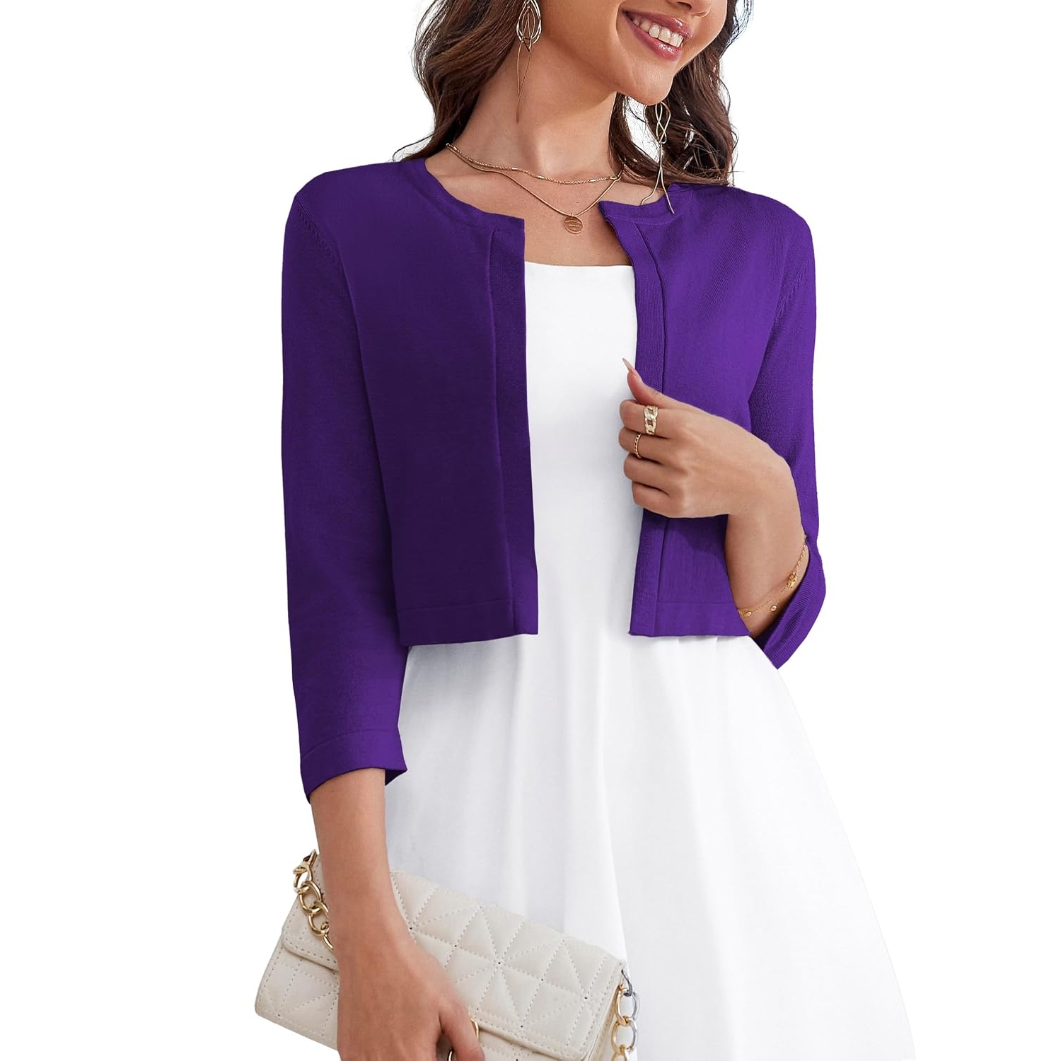 Casual Open Front Cropped Cardigan Sweater For Women