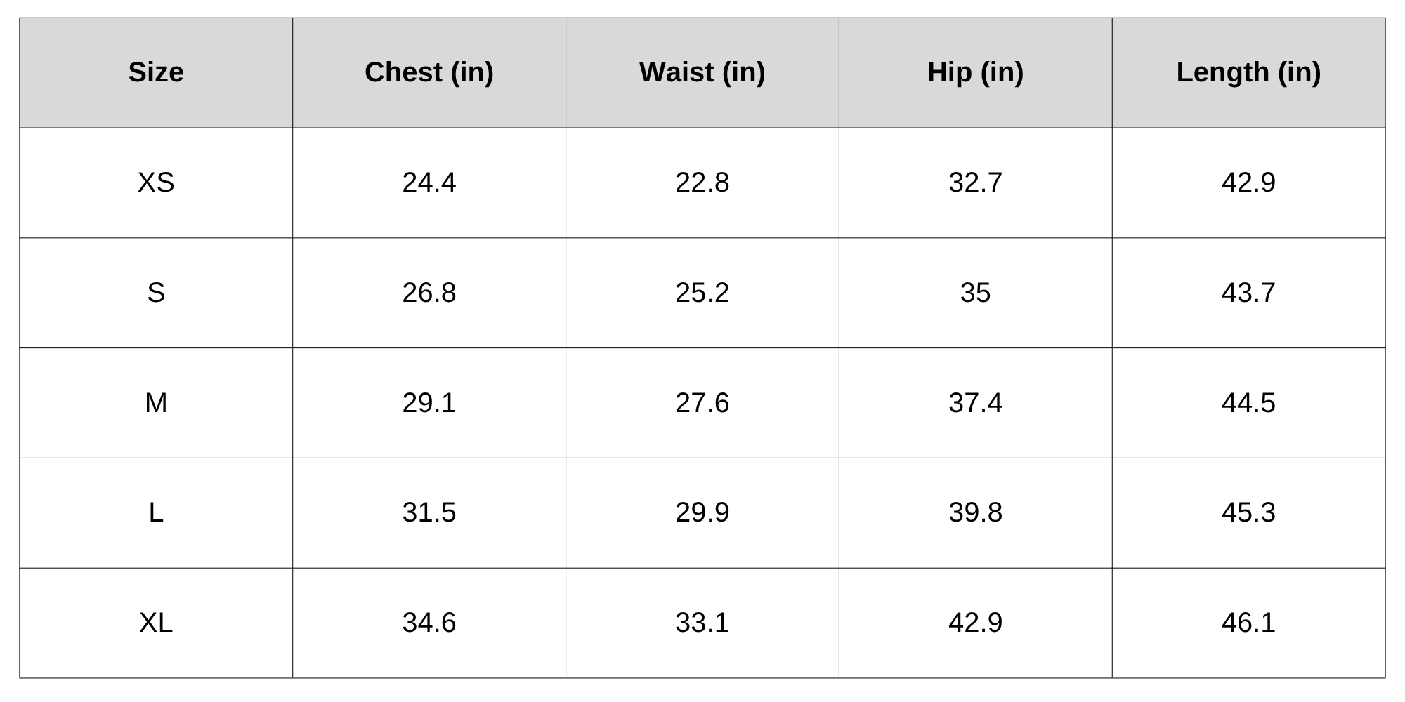 Size Chart