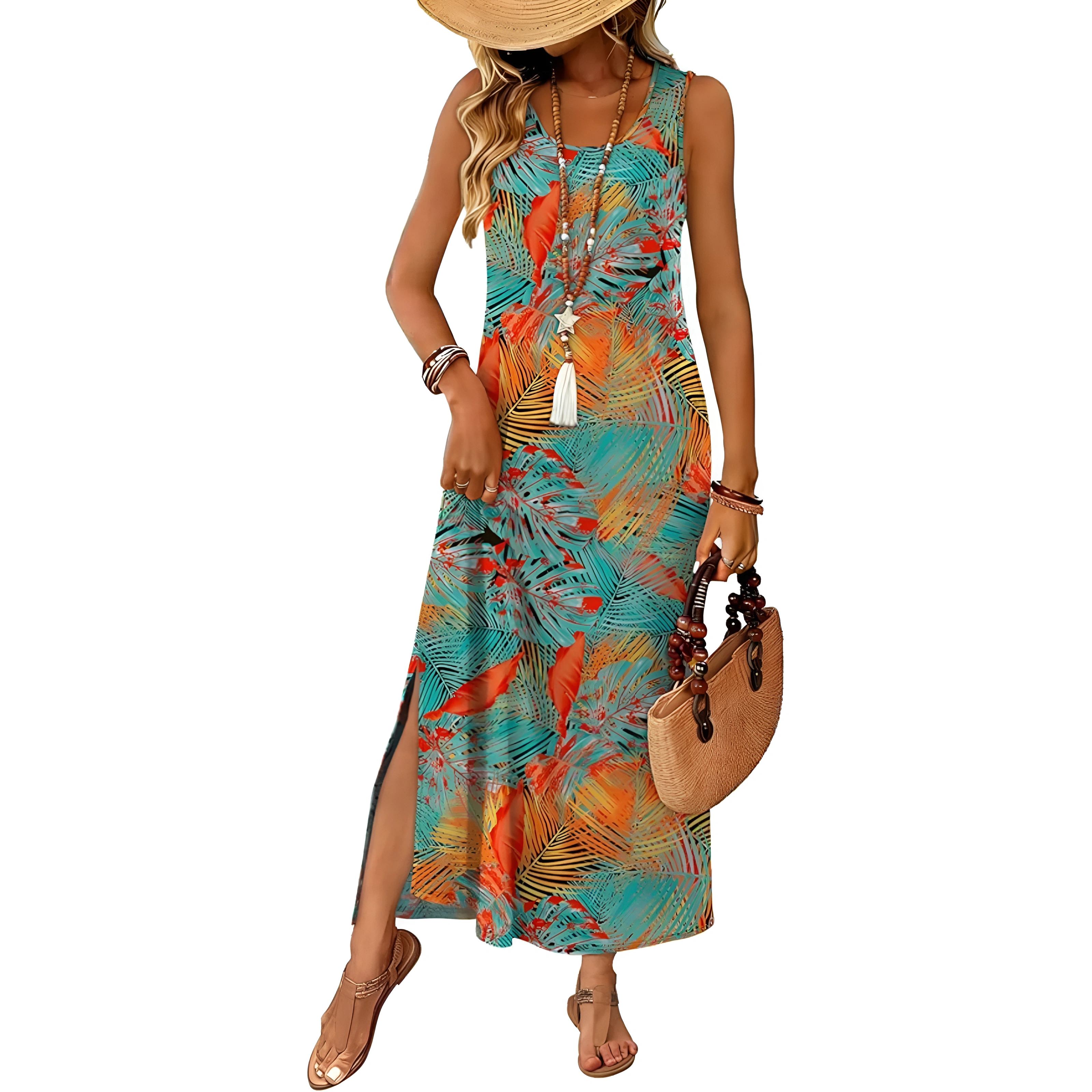 Sleeveless Maxi Beach Dress With Pockets For Women