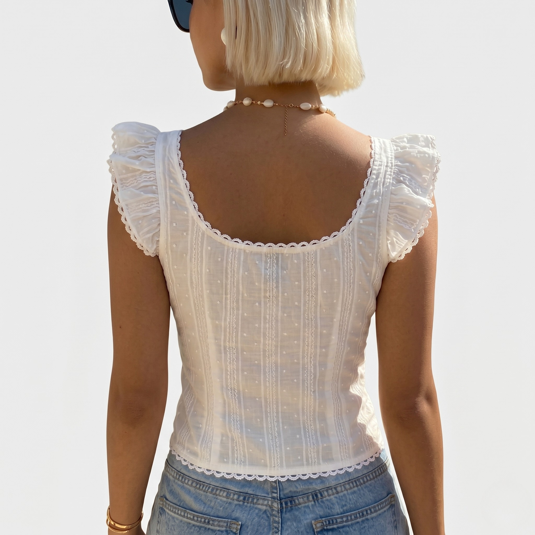 Textured Patchwork Lace Trim Summer Tank Top For Women