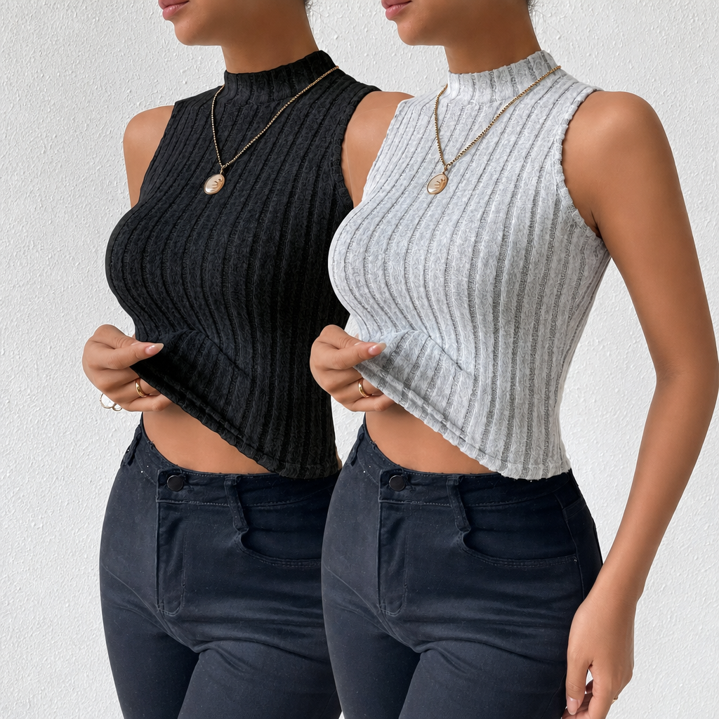 Pack Of 2 Ribbed Sleeveless Crop Tank Top For Women