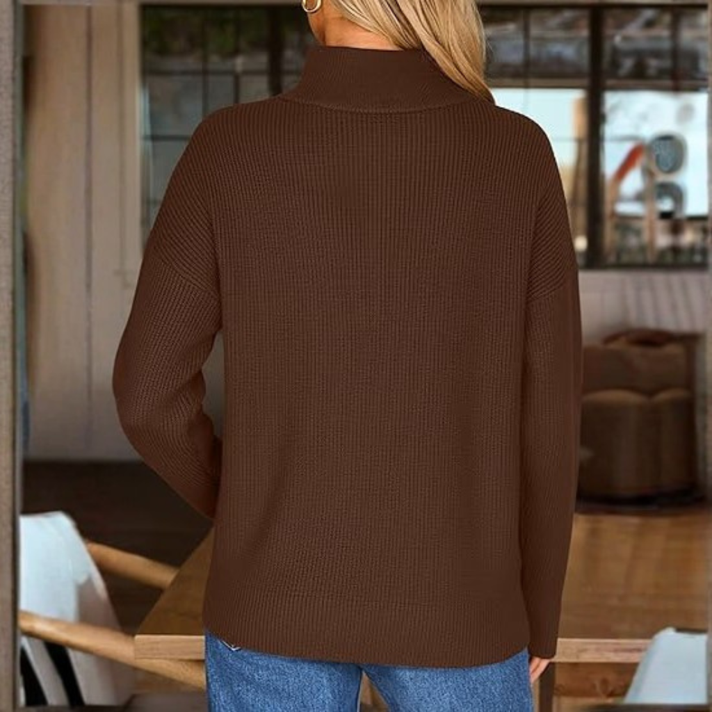 Quarter Zip Striped Design Oversized Sweater For Women