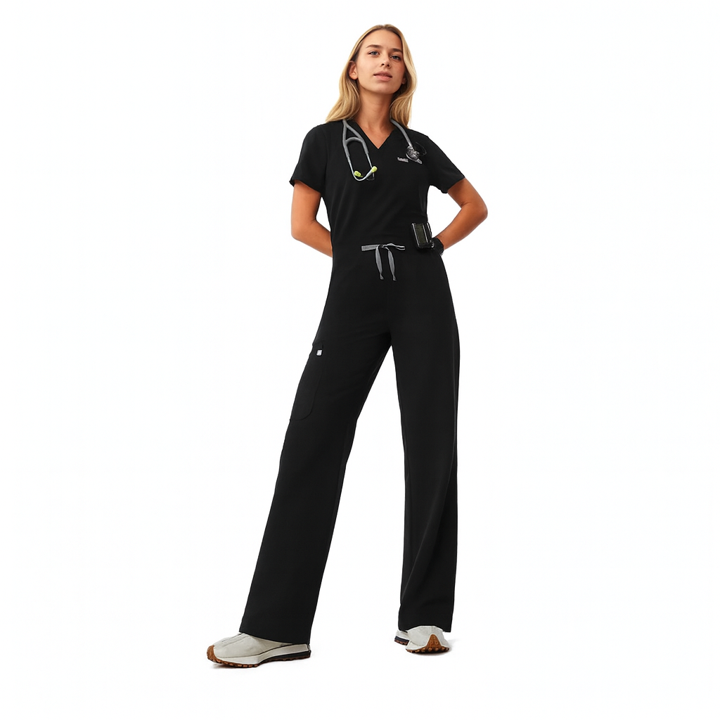Women Professional Scrub Set with Cargo Pants and One Pocket Top