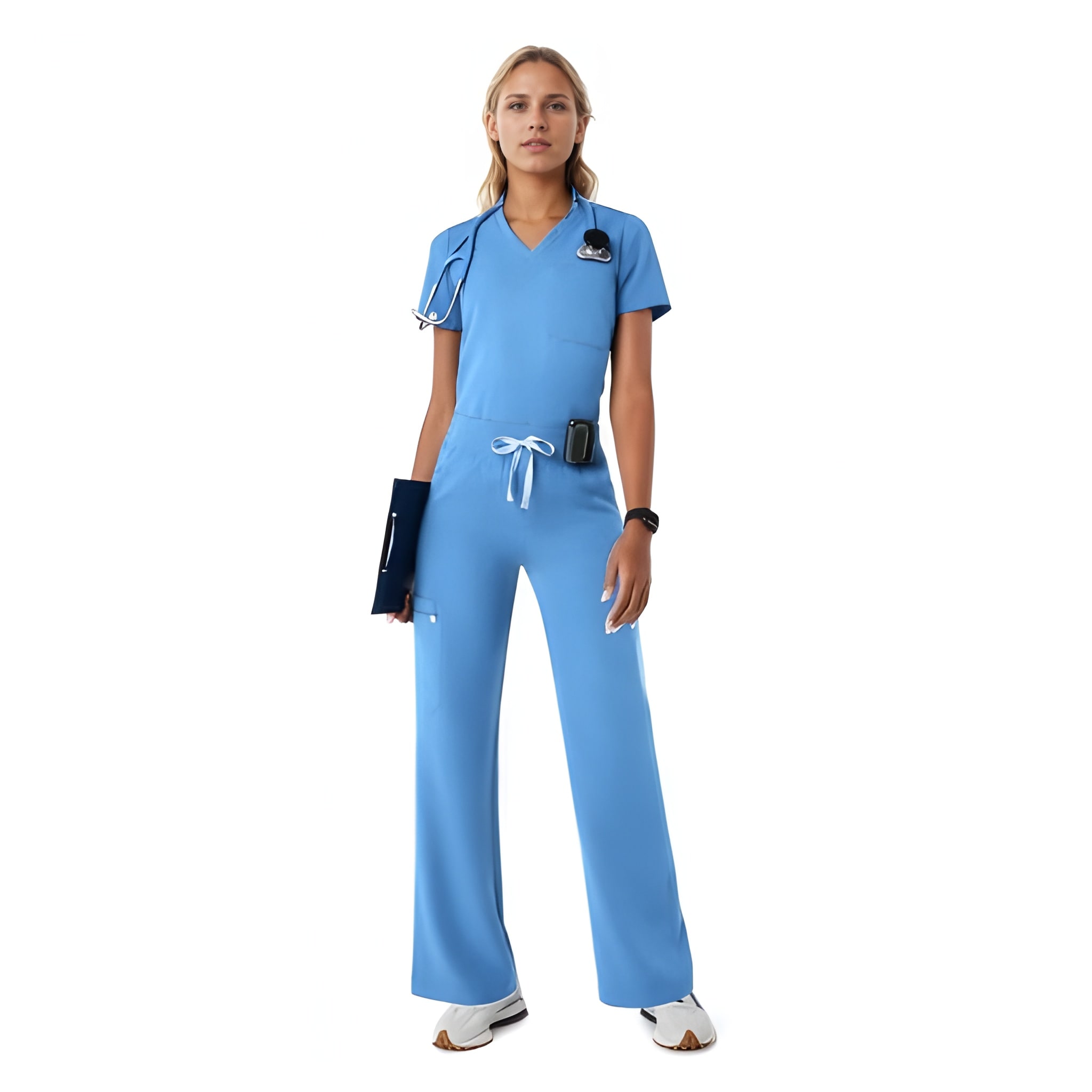 Women Professional Scrub Set with Cargo Pants and One Pocket Top