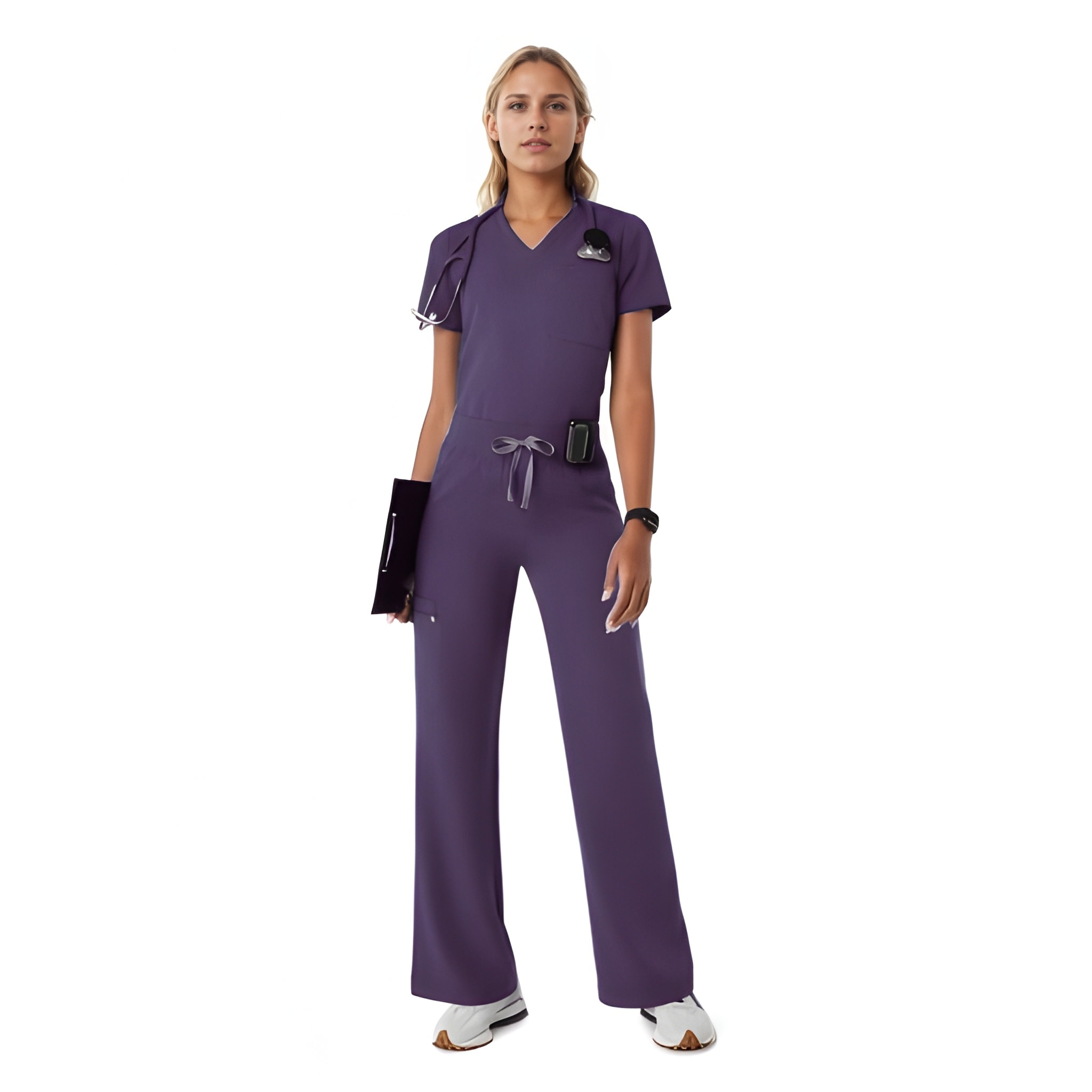 Women Professional Scrub Set with Cargo Pants and One Pocket Top
