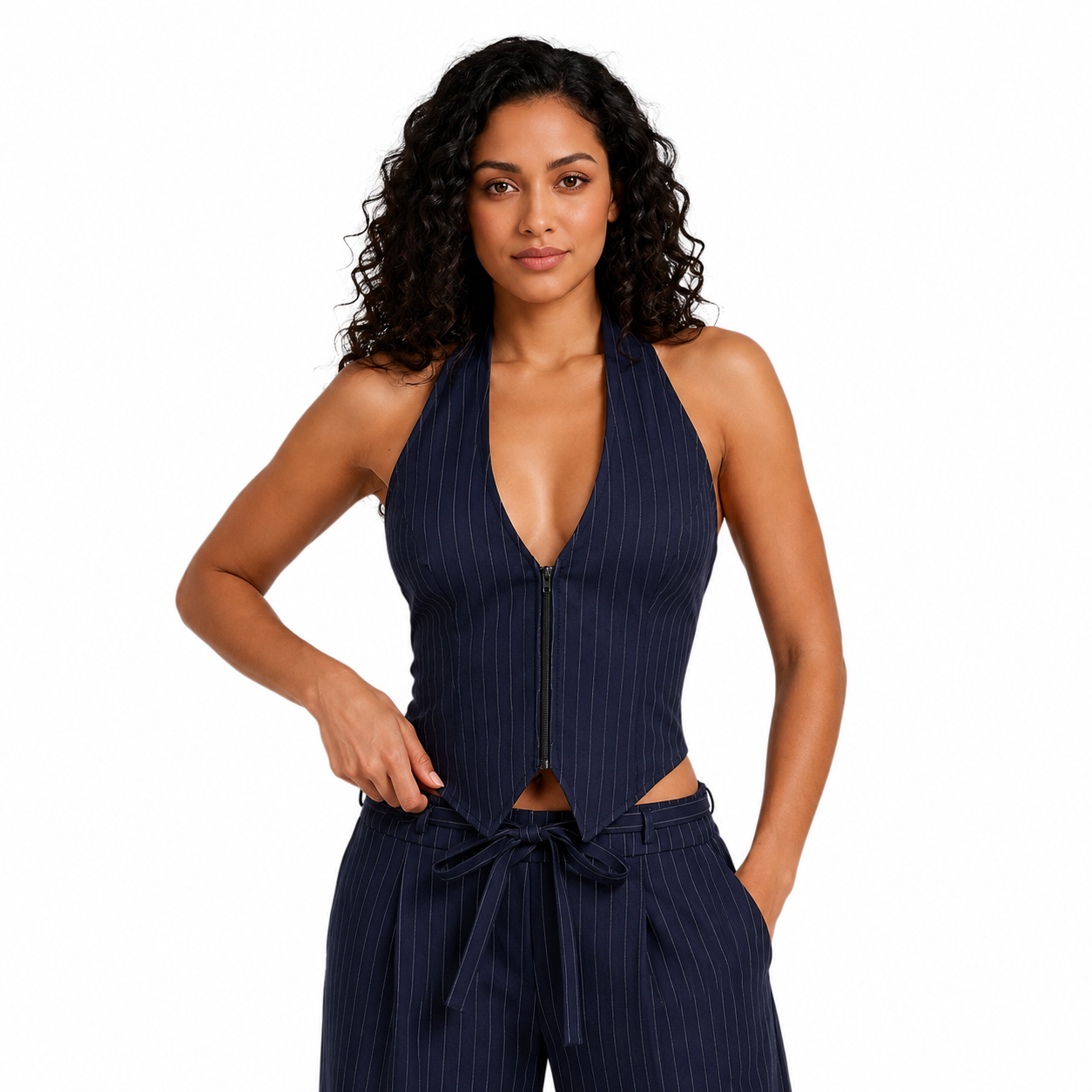 Halter PU Leather Backless Lace Up Tank Top For Women