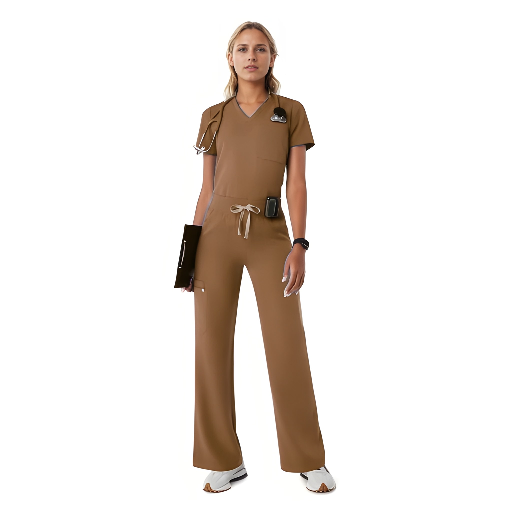 Women Professional Scrub Set with Cargo Pants and One Pocket Top