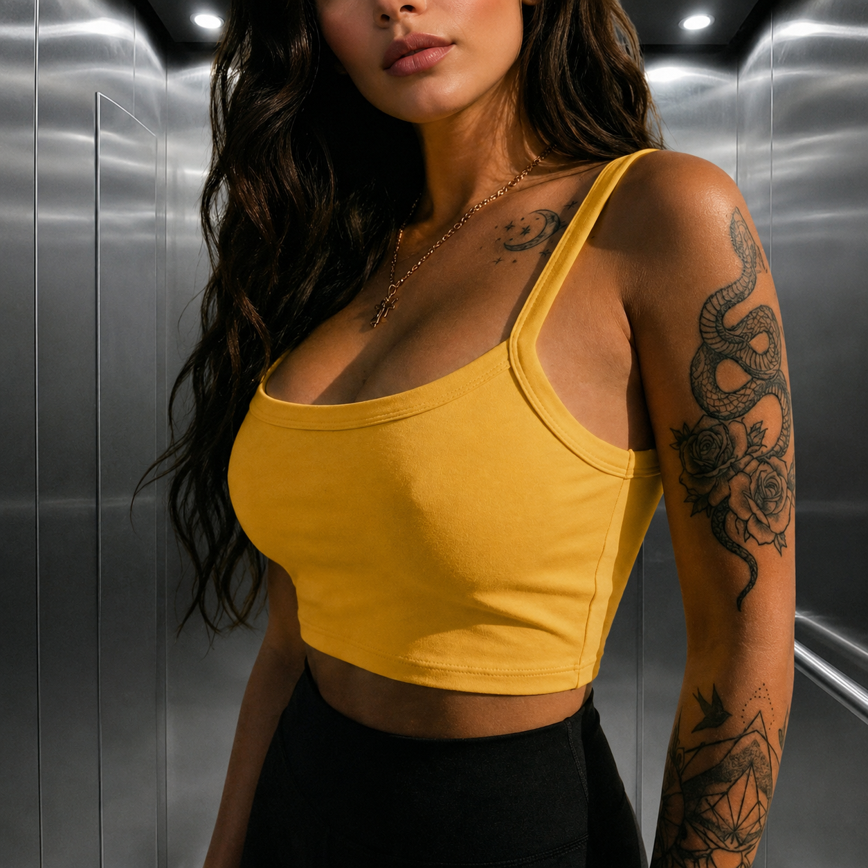 Sleeveless Wide Strap Camisole Crop Top For Women