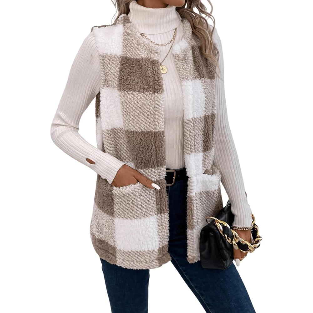 Plaid Sleeveless Open Front Jacket-My Comfy Blouse