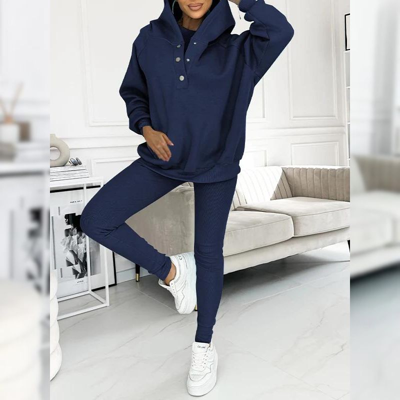 Casual Snap Buttoned Hoodie And Legging Three Piece Set-My Comfy Blouse