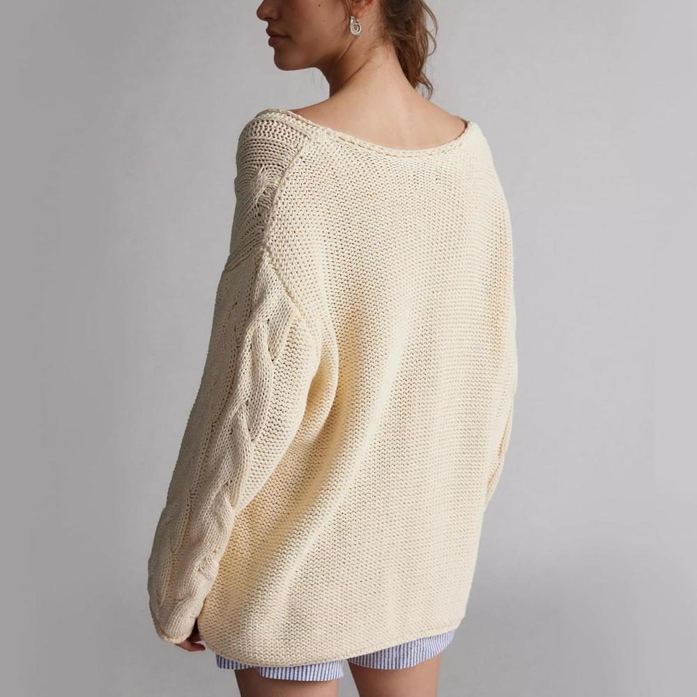 Oversized Cable Knit Pullover With Textured Design-My Comfy Blouse