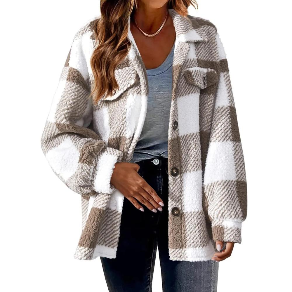 Button Up Plaid Coat With Pockets-My Comfy Blouse