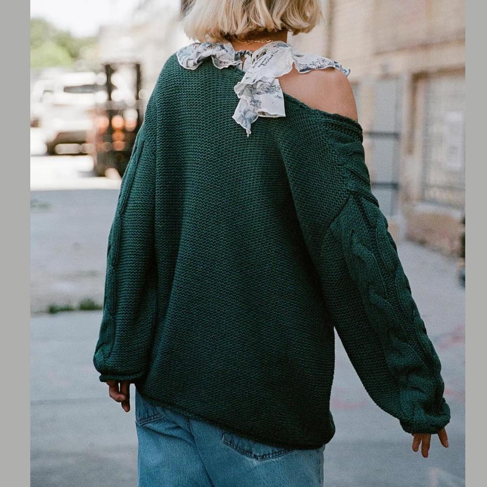 Oversized Cable Knit Pullover With Textured Design-My Comfy Blouse