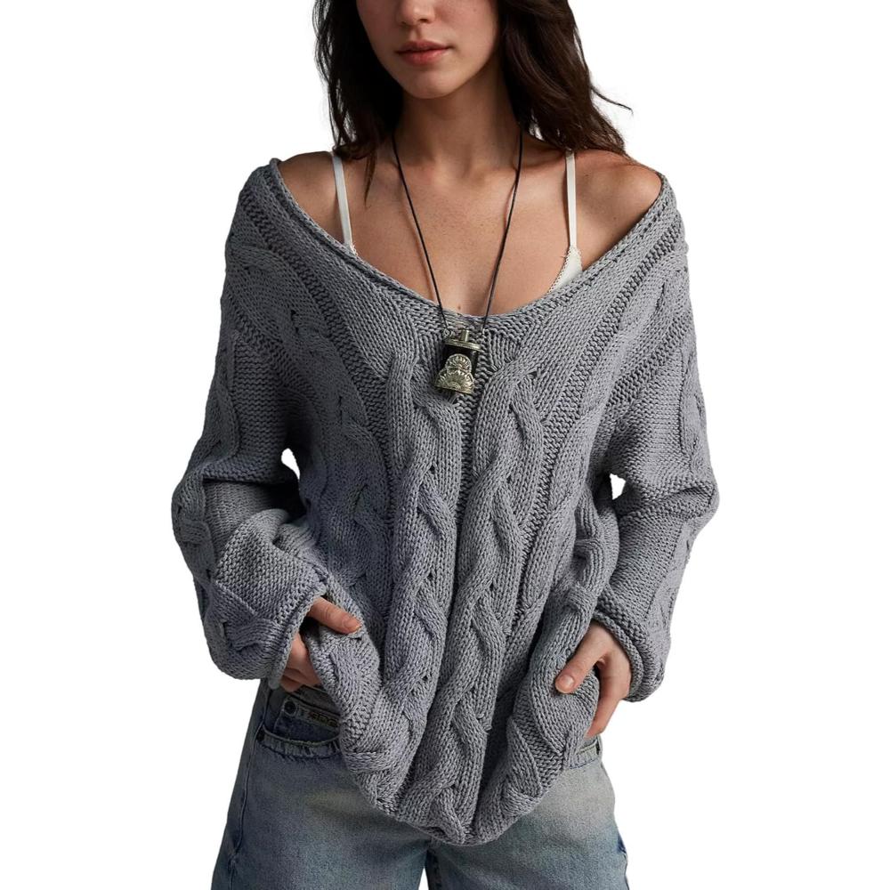 Oversized Cable Knit Pullover With Textured Design-My Comfy Blouse
