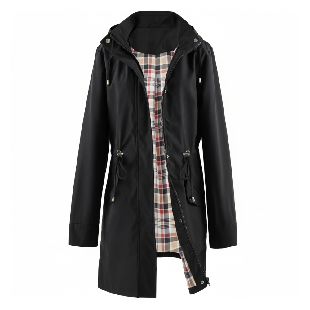Hooded Trench Coat Waterproof Zip Up Drawstring Style For Women