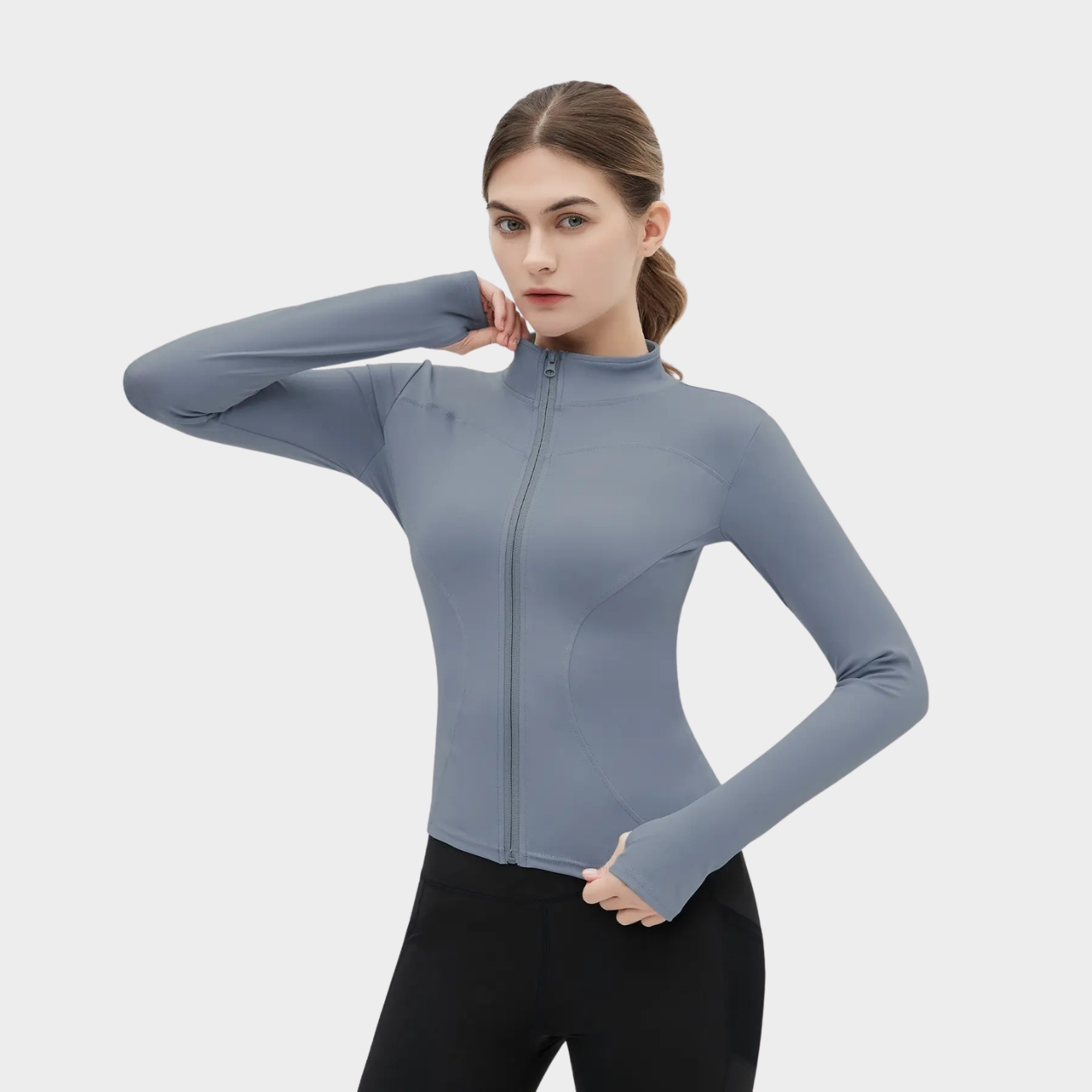 Long Sleeve Fitted Zip Mock Style Jacket