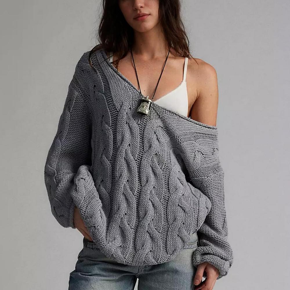 Oversized Cable Knit Pullover With Textured Design-My Comfy Blouse