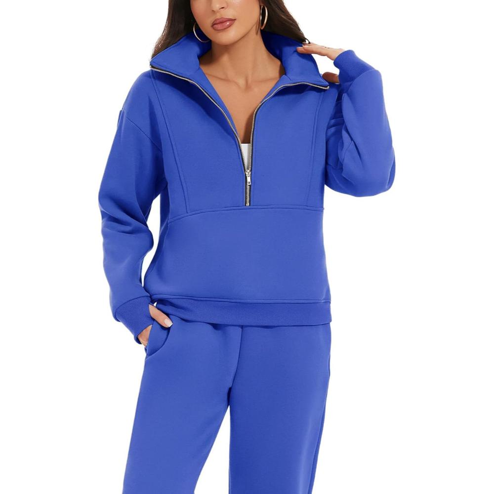 Zipper Top And Jogger Set-My Comfy Blouse