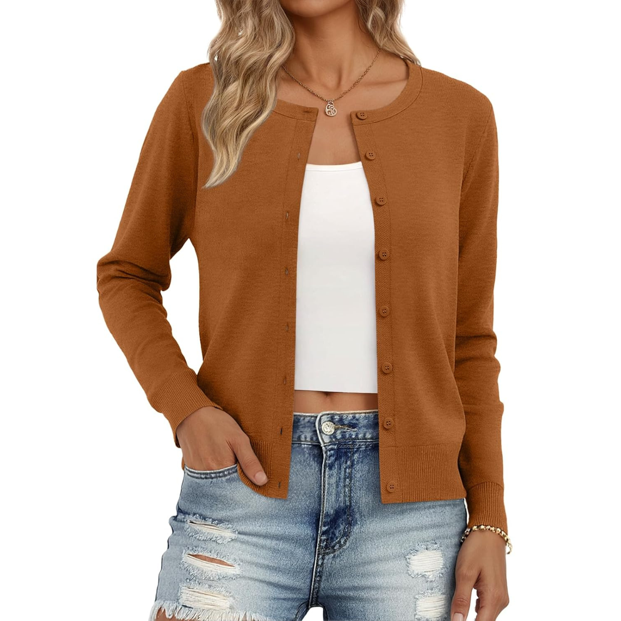 Soft Knit Button Down Cardigan Sweater For Women