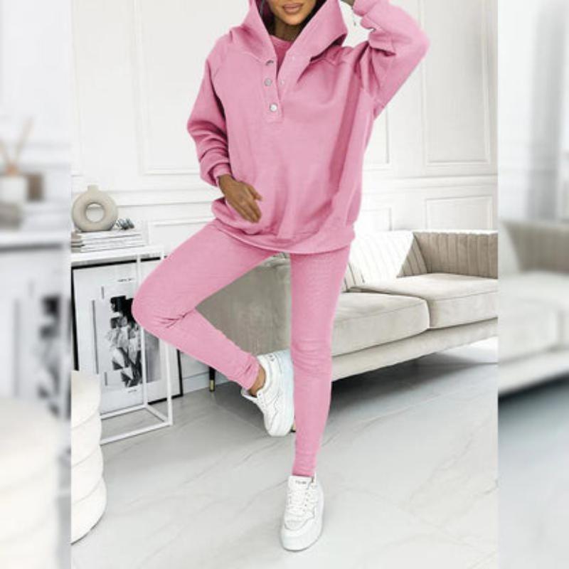 Casual Snap Buttoned Hoodie And Legging Three Piece Set-My Comfy Blouse