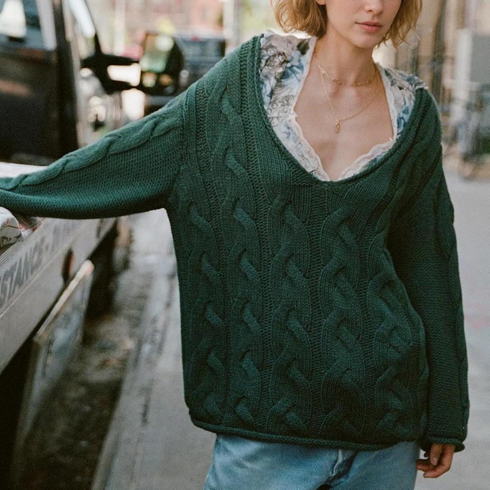 Oversized Cable Knit Pullover With Textured Design-My Comfy Blouse