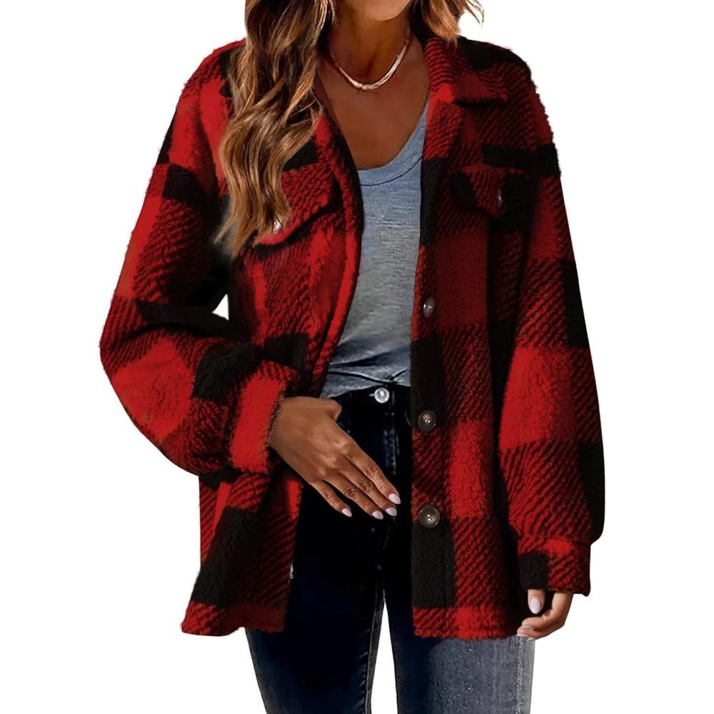 Button Up Plaid Coat With Pockets-My Comfy Blouse