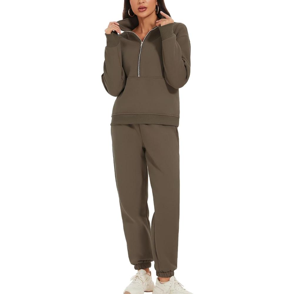 Zipper Top And Jogger Set-My Comfy Blouse