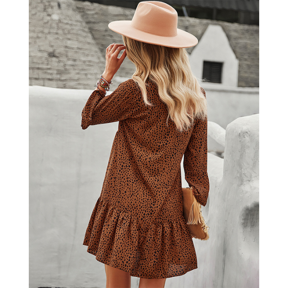 Women Half-Buttoned Dalmatian Print Dress-My Comfy Blouse